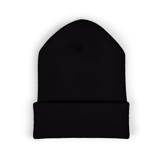 Embroidered Classic Cuffed Beanie - Minimal Script & Skull Patch