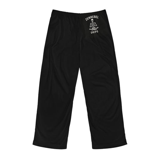 Black Lounge Pajama Pants for Men — Side Text 'Live Zen. Breathe Deep. Stay Rebel.'