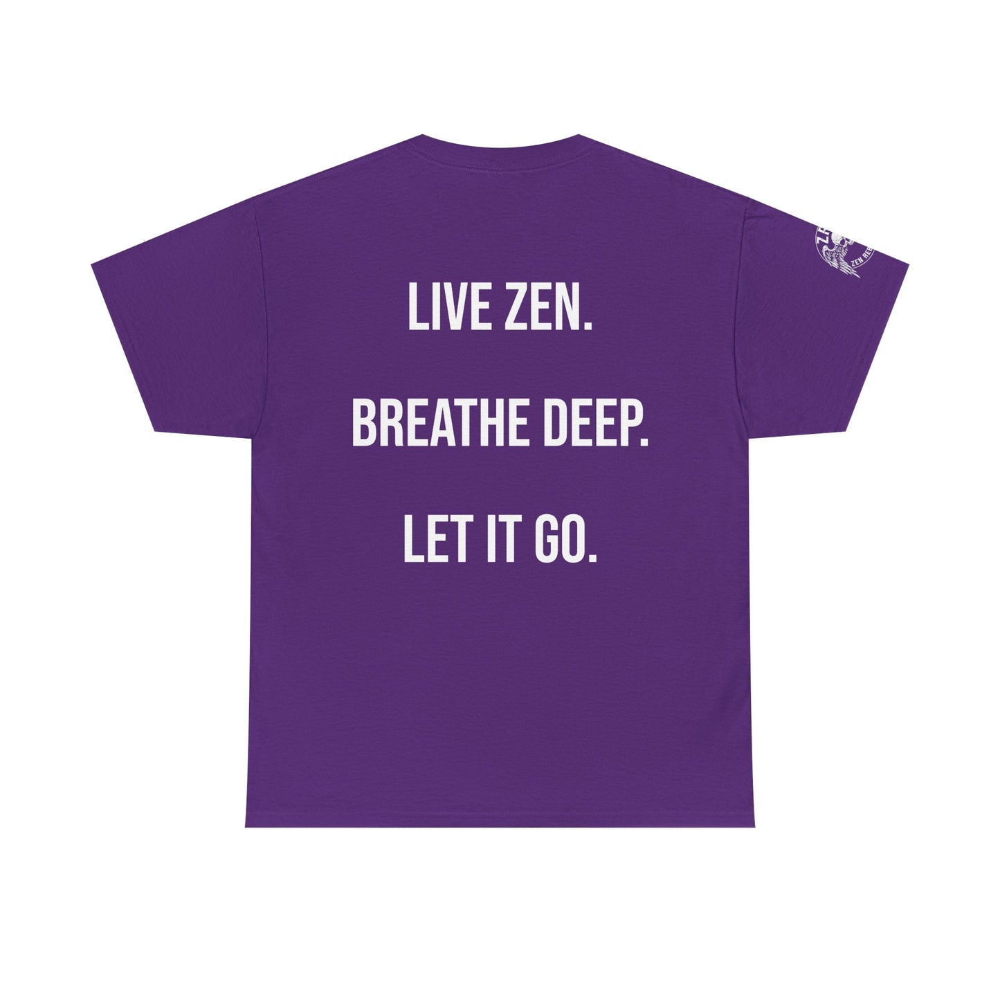 Live Zen. Breathe Deep. Let It Go. T-Shirt Tee Back Meditating Skeleton Front Winged Skull on sleeve Many Colors