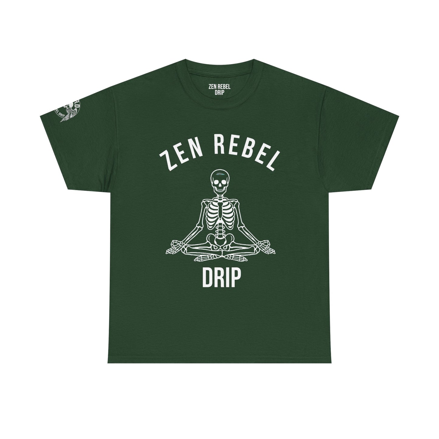 Live Zen. Breathe Deep. Let It Go. T-Shirt Tee Back Meditating Skeleton Front Winged Skull on sleeve Many Colors