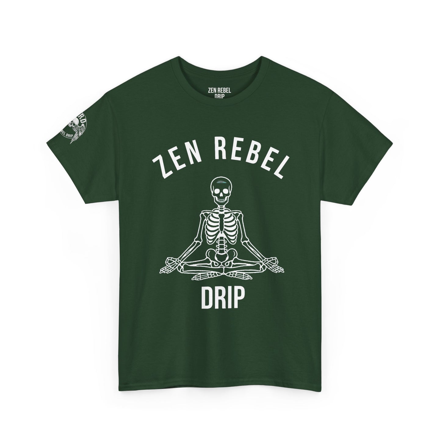 Live Zen. Breathe Deep. Let It Go. T-Shirt Tee Back Meditating Skeleton Front Winged Skull on sleeve Many Colors