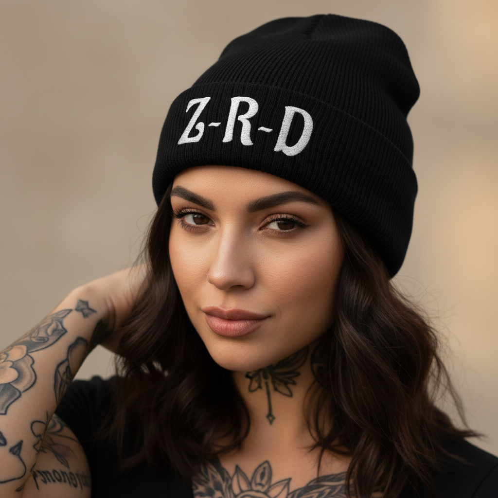 Embroidered Z~R~D Zen Rebel Drip Logo Beanie — Ribbed Knit Cuffed Hat