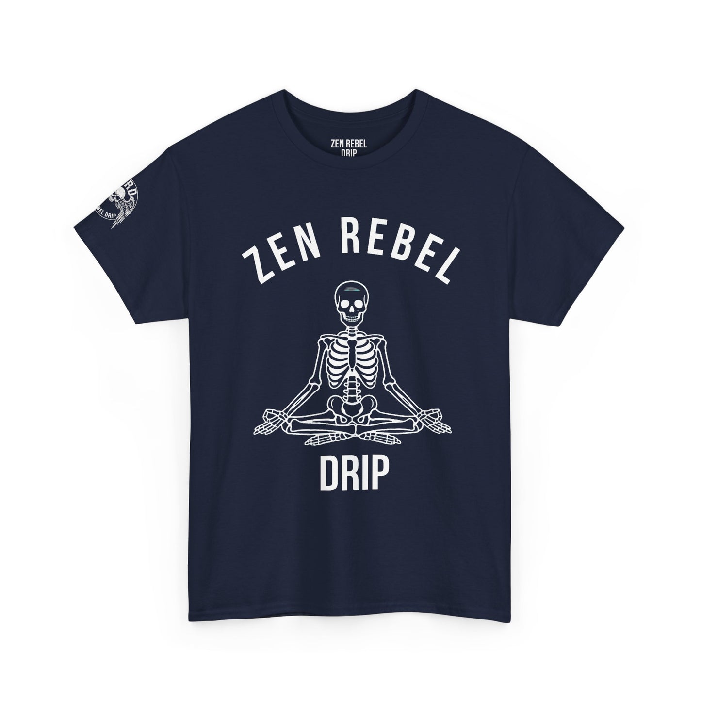 Live Zen. Breathe Deep. Let It Go. T-Shirt Tee Back Meditating Skeleton Front Winged Skull on sleeve Many Colors