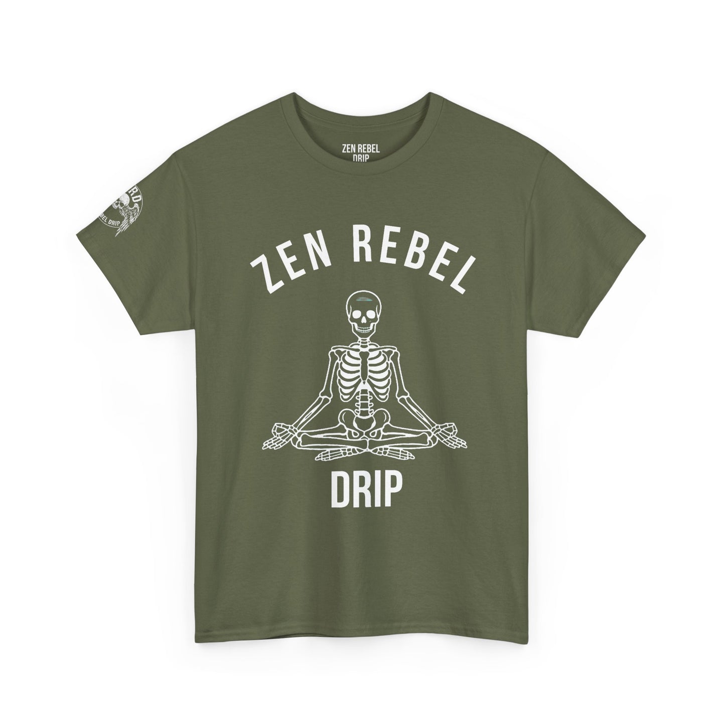 Live Zen. Breathe Deep. Let It Go. T-Shirt Tee Back Meditating Skeleton Front Winged Skull on sleeve Many Colors
