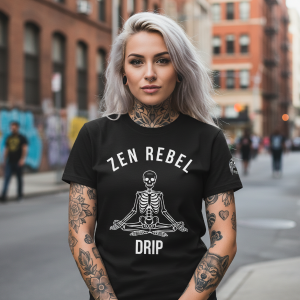 Live Zen. Breathe Deep. Let It Go. T-Shirt Tee Back Meditating Skeleton Front Winged Skull on sleeve Many Colors