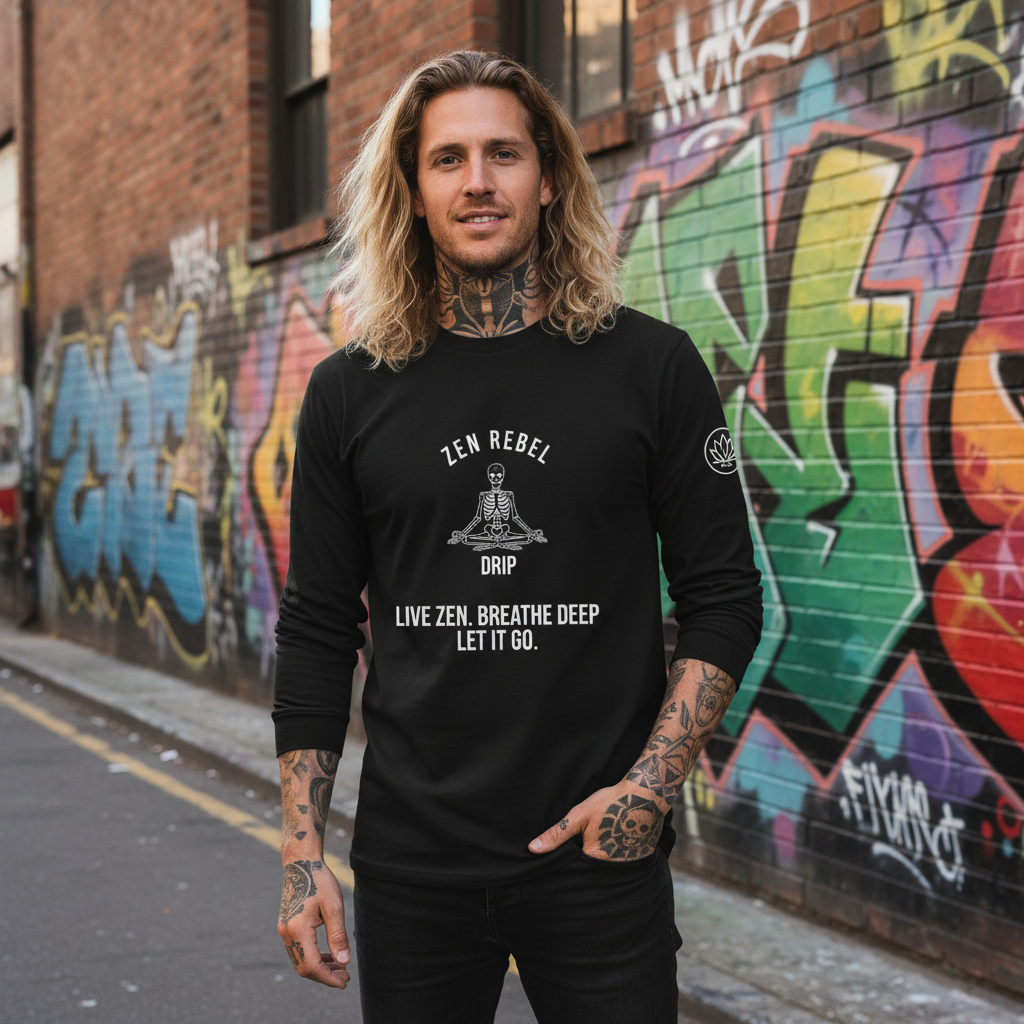 Meditating Skeleton Live Free Breathe Deep Let It Go on Front Unisex Ultra Cotton Long Sleeve Tee